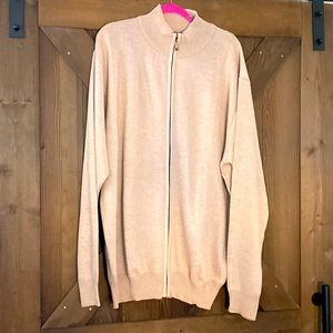New men’s True Rock 3x full zip sweater no pockets beige/ tan w gray inside